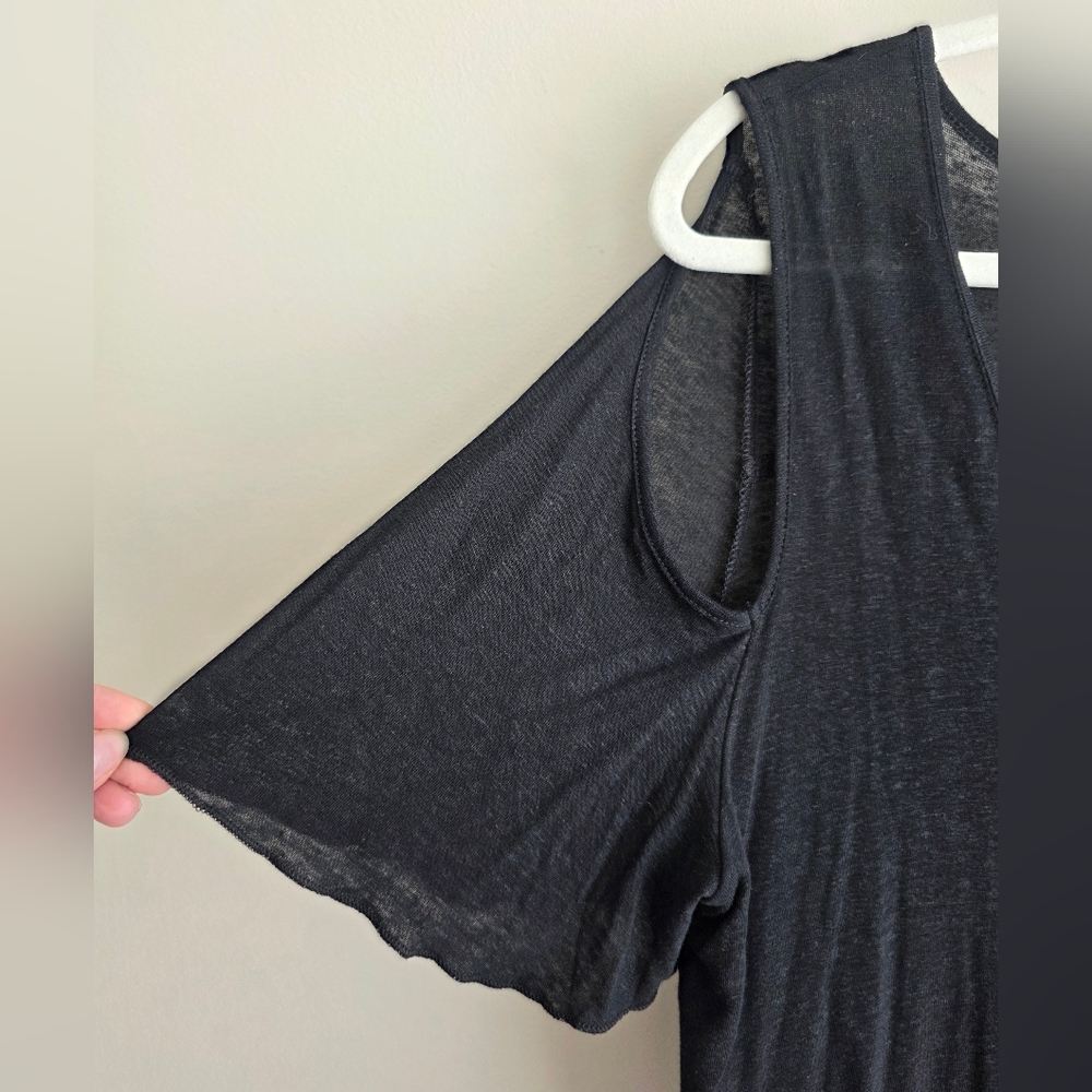 Free People Cold Shoulder V-Neck High-Low Top in Black - Size S - Picture 4 of 8
